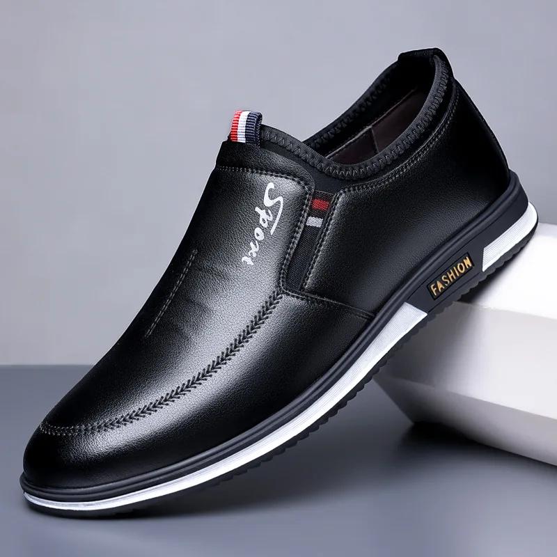 New Men Genuine Leather Casual Shoes Fashion Flat Leisure Shoes Comfortable Slip-on Loafers