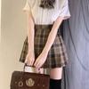 Japanese JK Uniform: White Short-Sleeve Shirt & Brown Plaid Pleated Skirt Set
