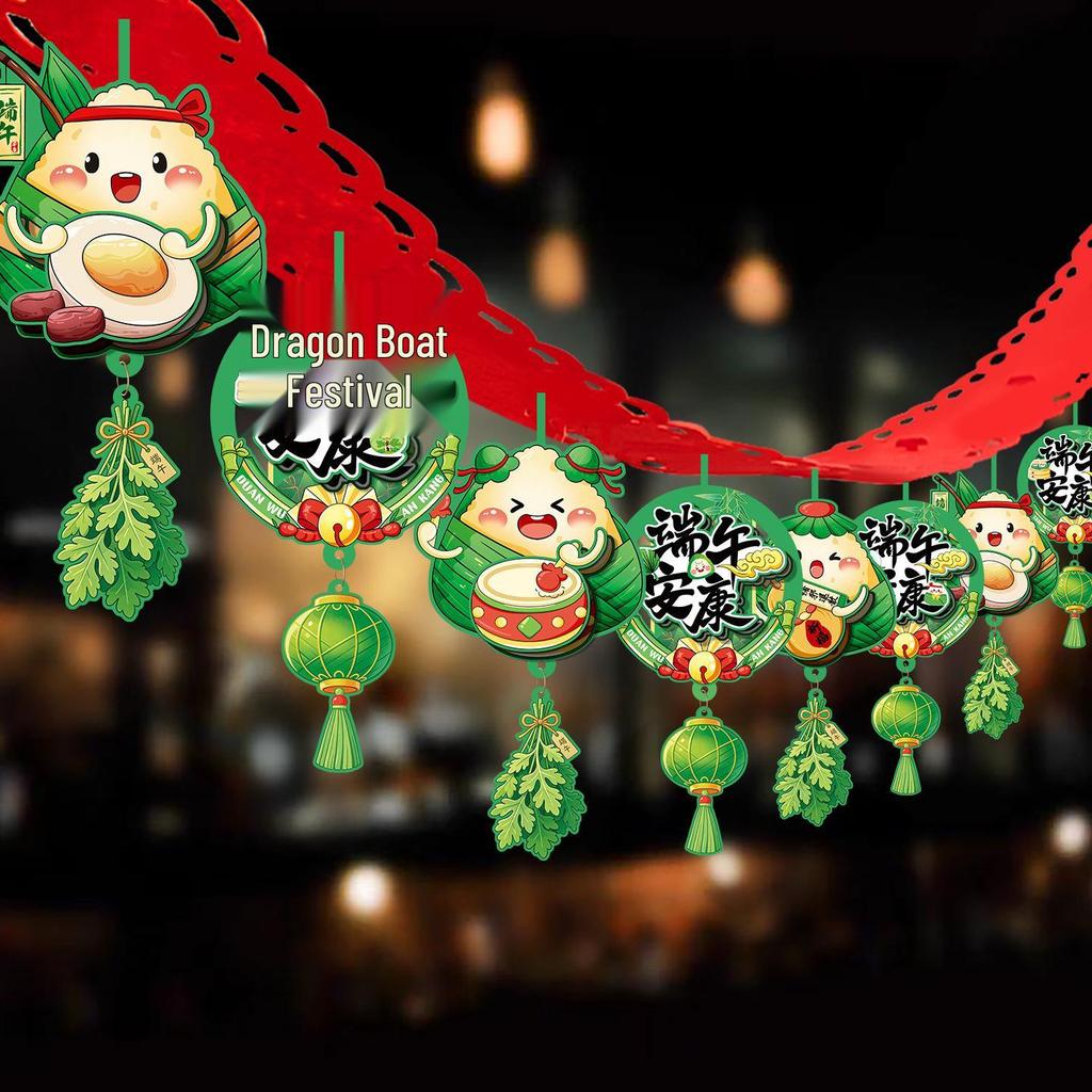 Dragon Boat Festival Zongzi and Dragon Cartoon Bunting Decoration for Mall Stores