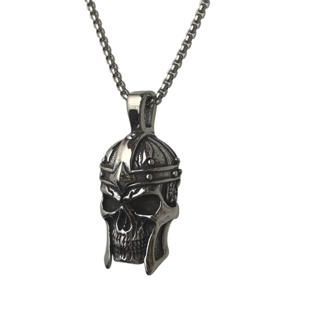 Stainless Steel Skull Pendant Viking Warrior Helmet Necklace Men's Trendy Accessories