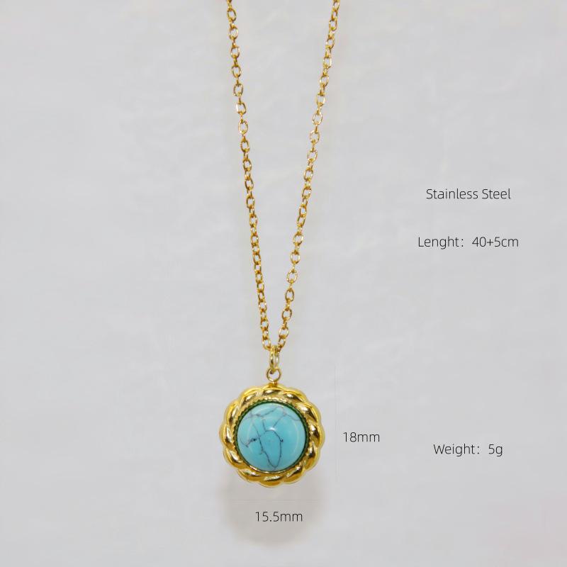 Retro Turquoise Women's Titanium Steel Necklace - Light Luxury Clavicle Chain Jewelry