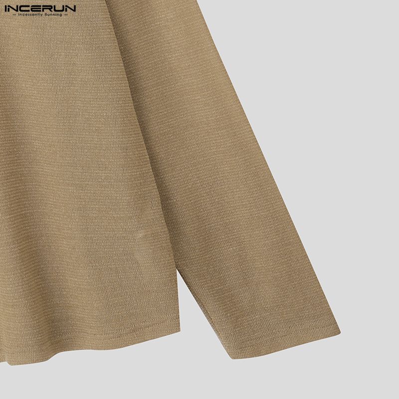 INCERUN Men Irregular Neck Long Sleeve Casual Texture T-shirts Tops