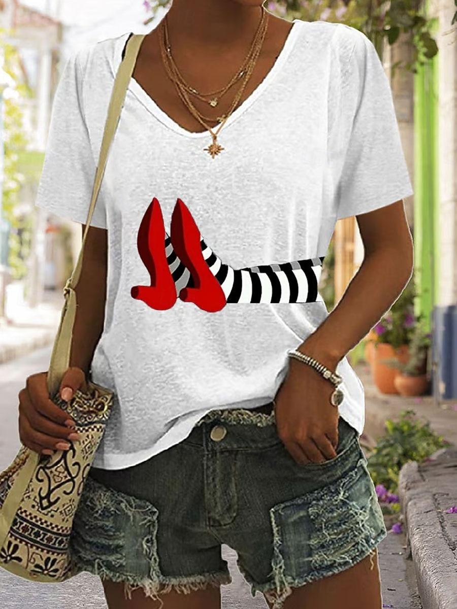 

Women s T shirt Witch Graphic Vintage Stylish Classic Short Sleeve V Neck Regular Tops Daily Print Black White Blue Green Summer Spring S белый