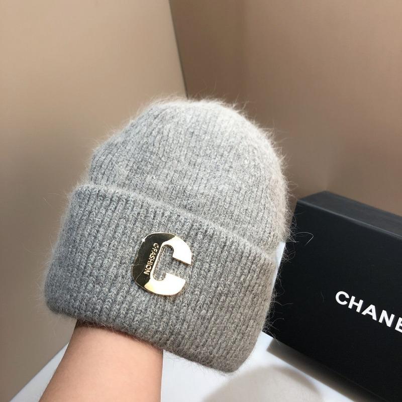 Big Head Circumference Rabbit Hair Knitted Hat Autumn and Winter Women's C Letter Tide White Gray Thickened Warm Ski Ear Protection Wool Cold Hat