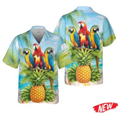 Interesting Tropical Fruit Pattern Hawaiian Shirt, Printed Pineapple Button Men s Shirt Summer Short Sleeve XXS