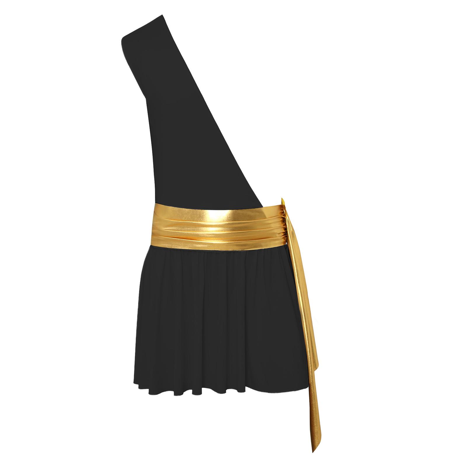 

Mens One Shoulder Ruffle Dress Metallic Ruched Belted Design Ancient Greek Cosplay Halloween Stage Costume S чорний