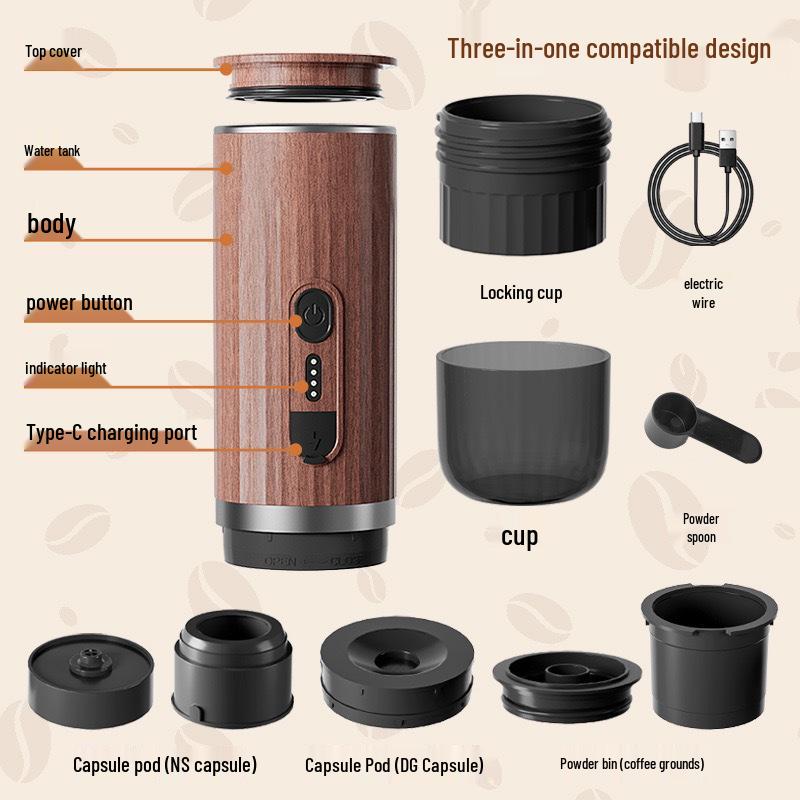 Portable Italian Automatic 3-in-1 Wireless Outdoor Mini Coffee Machine