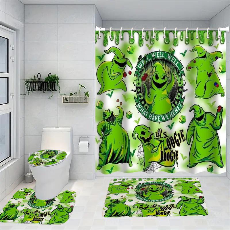 

Halloween magic props Pattern Shower Curtain Bath Sets Waterproof Non-Slip Bathroom Rug Toilet U With 12 Hooks Home Deco 180x180cm