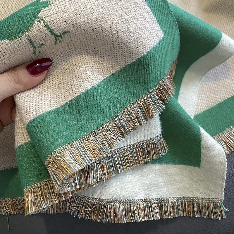 Scarf Female winter emerald green bird shawl with thickened warm long high-end imitation cashmere scarf