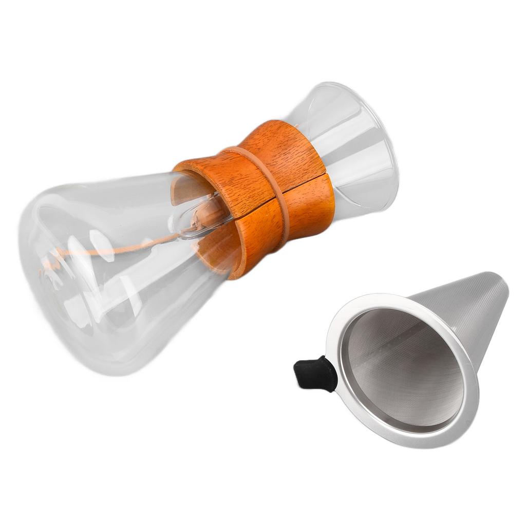 550ml Pour Over Coffee Dripper Bamboo Classic Heat Resistant Glass Coffee Maker for Home Office