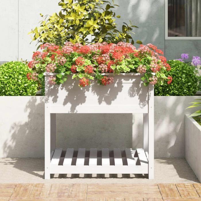VidaXL Jardinière avec étagère Blanc 82,5x82,5x81cm Bois massif de pin 823795