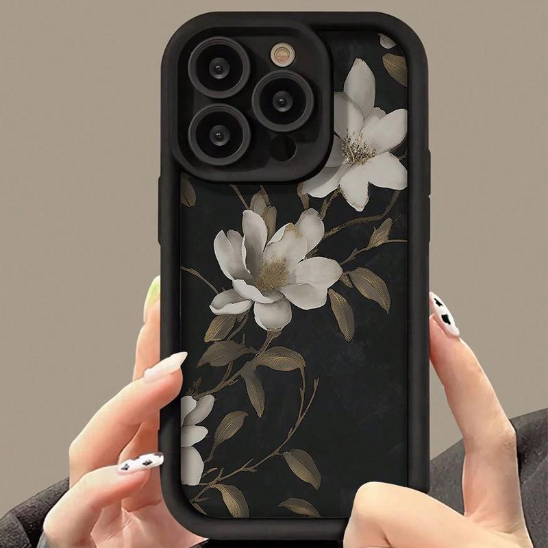 Magnolienblüten Grafik Handyhülle für iPhone 16 15 14 13 12 11 x XR Xs SE2 SE 8 7 plus pro Max mini Silikon Rückseite