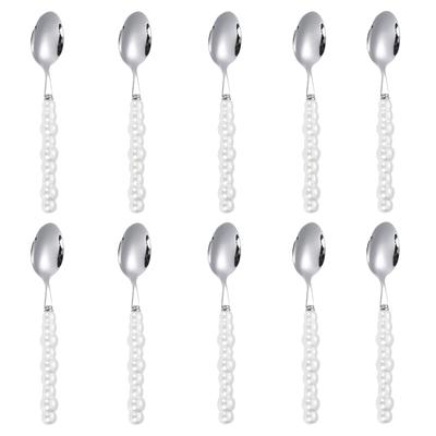 10 Piezas de Vajilla con Mango de Cerámica, Juego de Cucharas de Acero Inoxidable, Cuchara de Sopa con Mango Creativo en Forma de Perla, Cuchara de Arroz, Suministros de Cocina