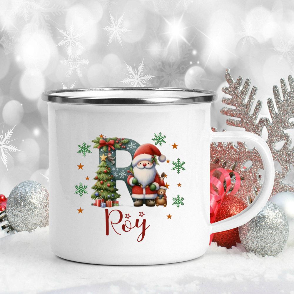 Personalisierte Weihnachten mit Namen Tasse Heiße Schokolade Schokoladen Tasse Getränke Saft Tasse Weihnachtsdekor weiße Emaille Tassen Weihnachten Geschenk