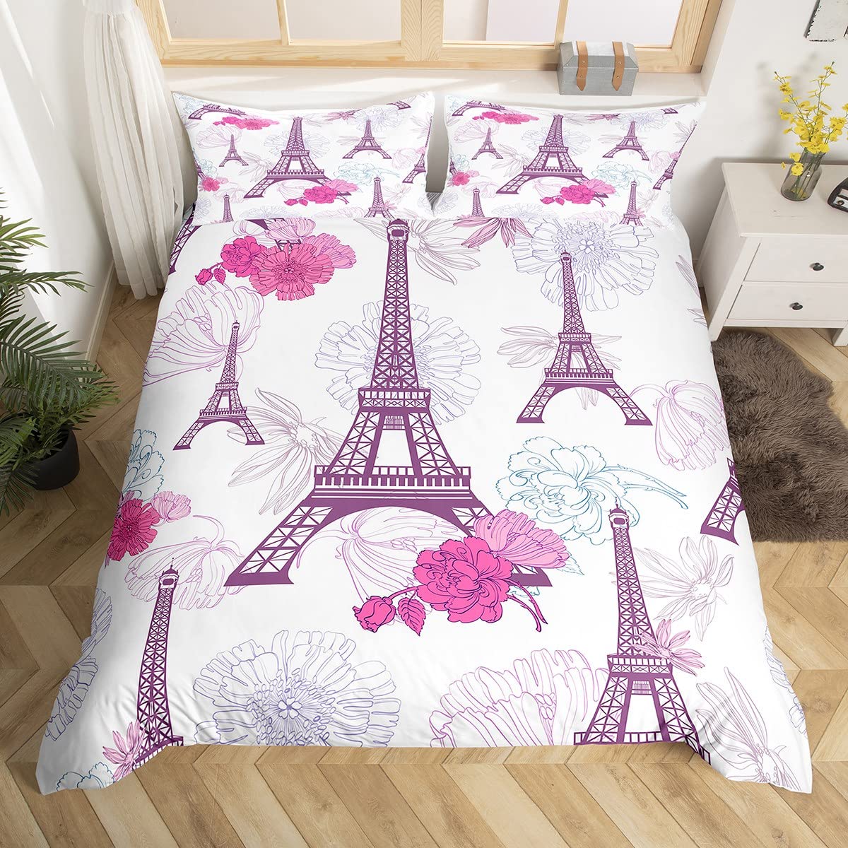 Комплект постельного белья с изображением Эйфелевой башни в романтическом стиле — фото 5