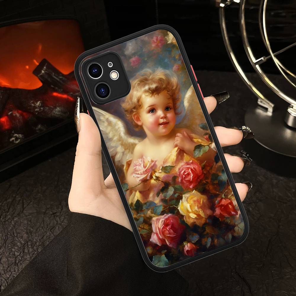 Middle Ages Retro Cupid Angel Matte Silicone Phone Cases For IPhone 16 13 15 12 11 Pro Max Plus For IPhone 14 15 Pro