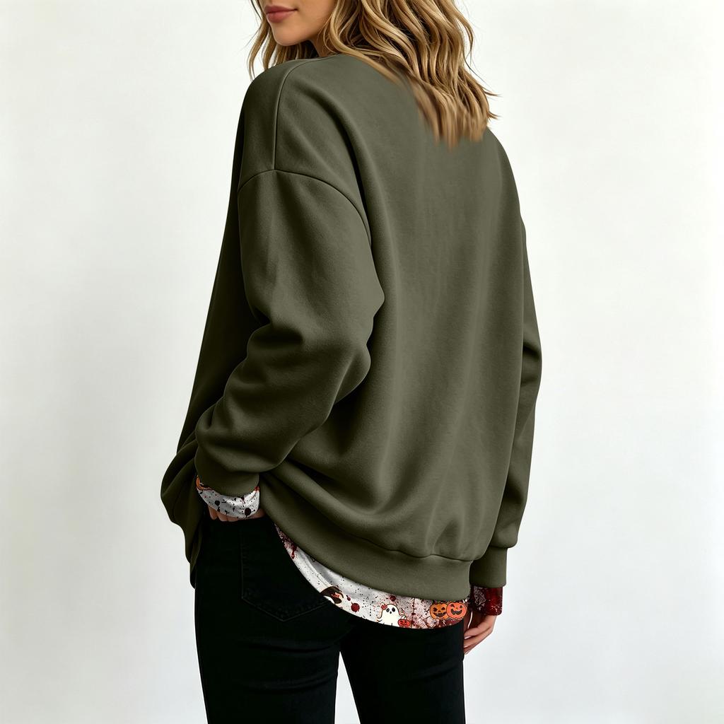 Dam Casual Leopardmönster Tvådelad Långärmad Halsringad Pullover Top