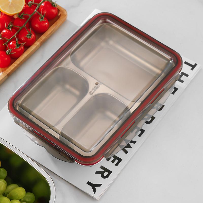 304 Stainless Steel Bento Lunch Box With PP Lid,Sealed Compartments Adult Lunch Box,Children's Student Kindergarten Meal Plate