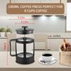 Aoresac French Press Kaffebryggare Glas Kallbrygg Värmetåligt Borosilikatglas Kaffepanna 1000 ml 8 Koppars Kapacitet