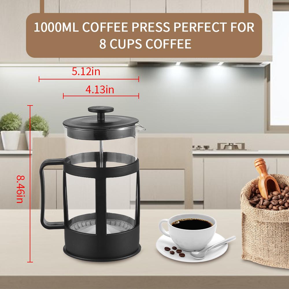 

Aoresac French Press Coffee Maker Glass Cold Brew Heat Resistant Borosilicate Glass Coffee Pot 1000ml 8 Cup Capacity Stainless Steel Tea and Frothed M