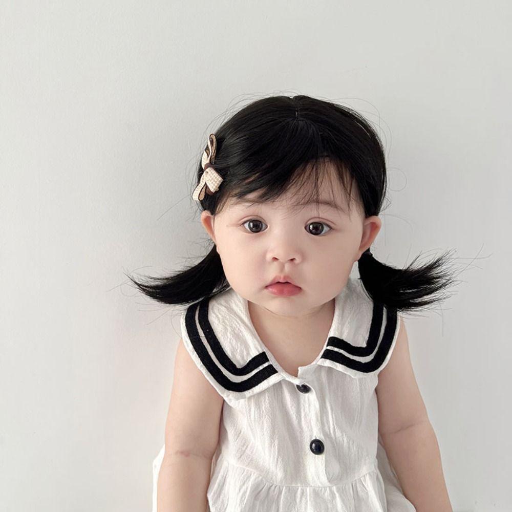 Newborn Baby Headwear Fluffy Toddler Neat Bang Long Straight Hair Baby Hair Wig Short Bob Wig