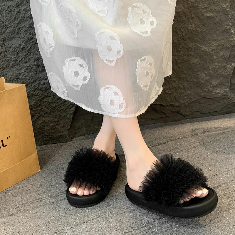 Fashion 2025 New Women's Plush Slippers Fashion Fluffy Light Flip Flops Home Open Toes Living Room Shoes Fashion Sexy Slides