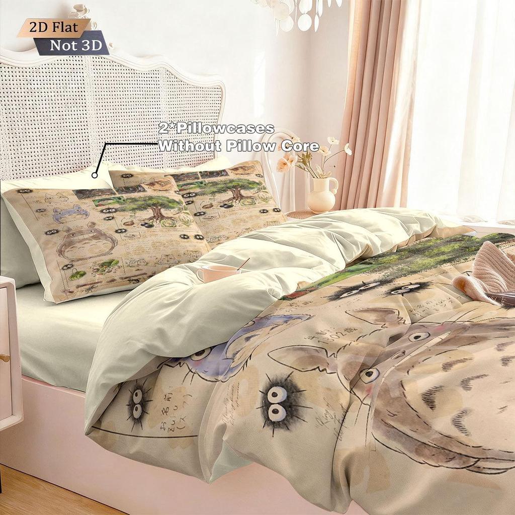 Three-Piece Totoro Series Down Duvet Cover Set with Digital Printing