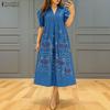 Women Casual V-Neck Summer Short Loose Print Dress