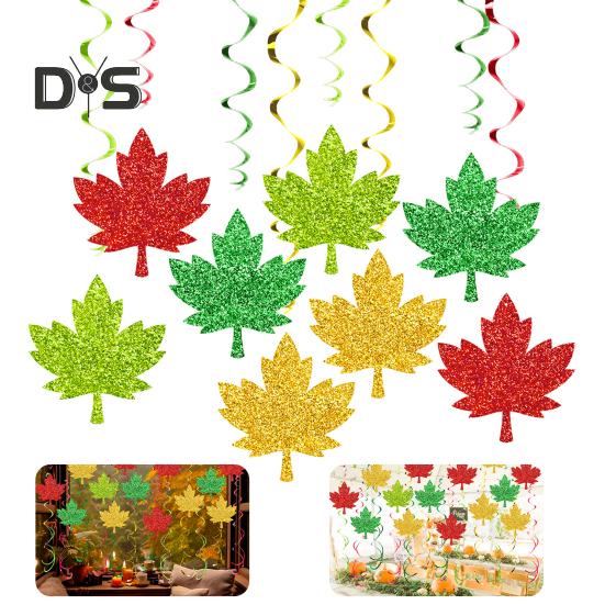 Decoração de Redemoinhos Pendurados de Folhas de Outono Ação de Graças Folha de Bordo Redemoinhos Streamers Decoração Pendurada no Teto de Colheita de Outono para Suprimentos de Festa de Aniversário