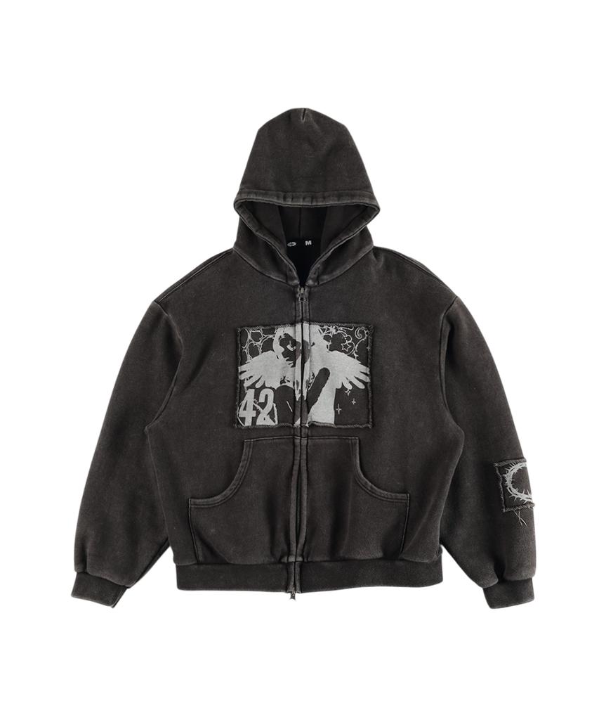 Ertr Wondering Girl Hoodie Zip Up Black