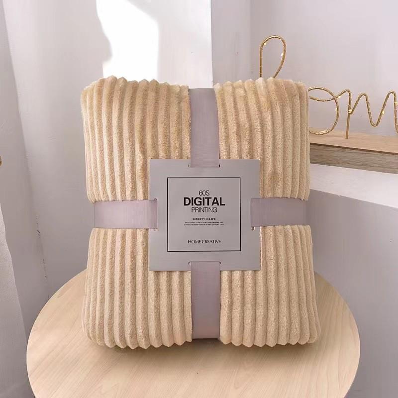 

Striped Flannel Throw: Summer Air Conditioning & Office Nap Blanket - Cozy Coral Fleece Gift Gift Box