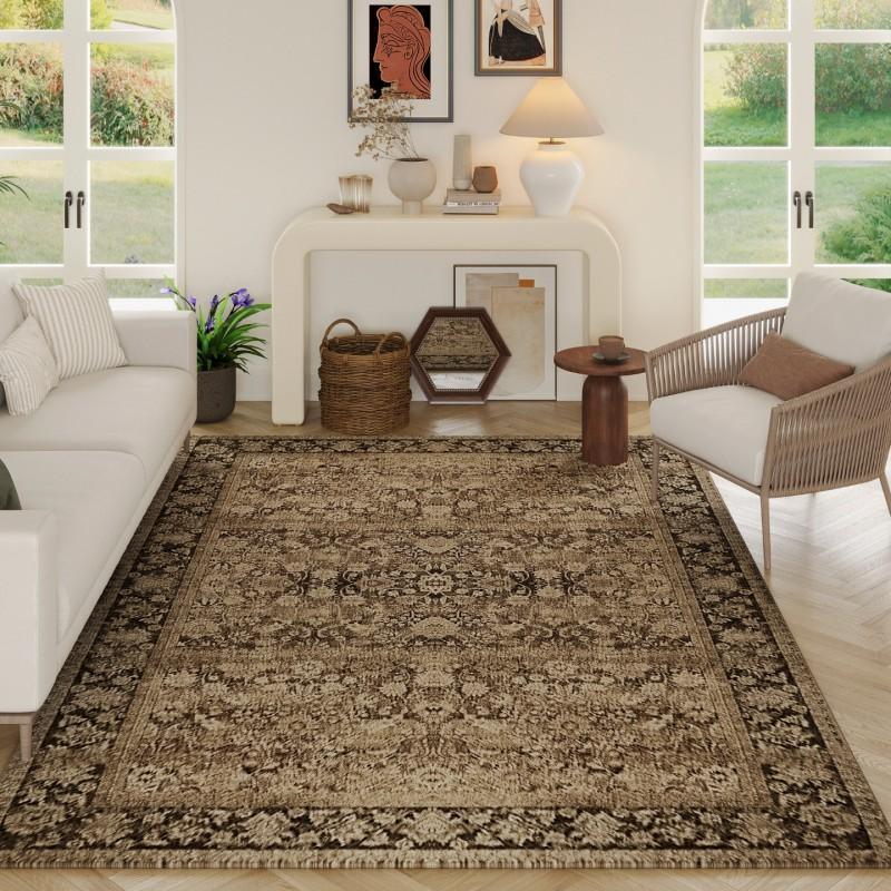 Modern Vintage Wool Blend Area Rug Living Room Bedroom Rectangular Floor Mat Soft Textured Neutral Tone