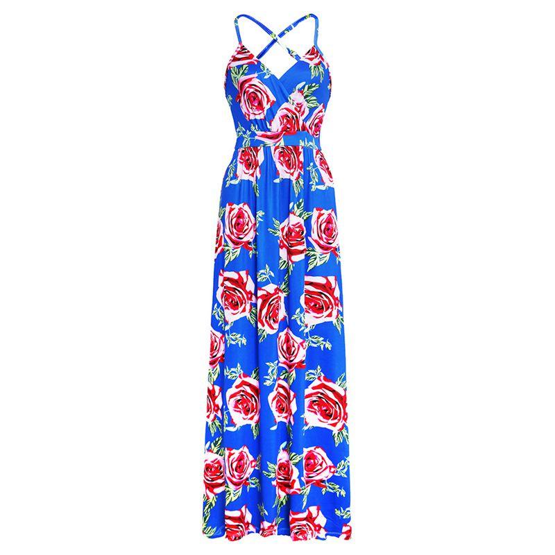 Elegant Women's Boho Long Maxi Dress With Floral Prints For Summer Parties And Beach Events