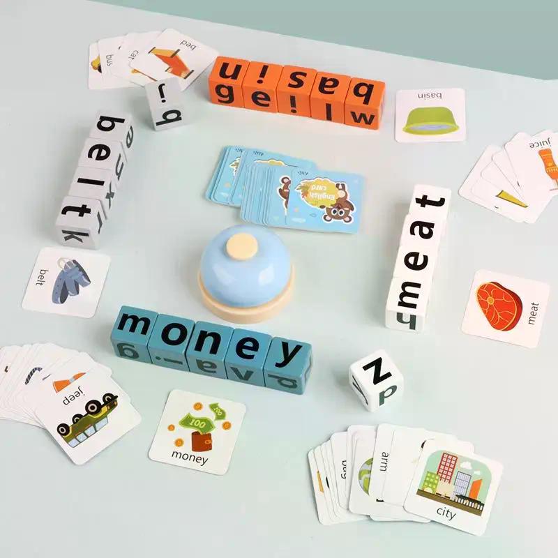 1 Set Buchstabierwürfel Lernkarten mit Klingel Tischspiel Englisches Wortbildungsspiel Puzzle Spielzeug Lernhilfen für die frühe Kindheit