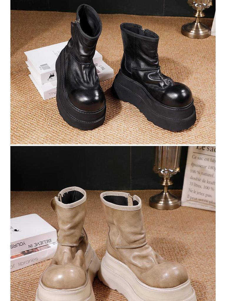 Women's Khaki Height-Increasing Ankle Boots - Soft, Lightweight Cowhide, Early Autumn 2025