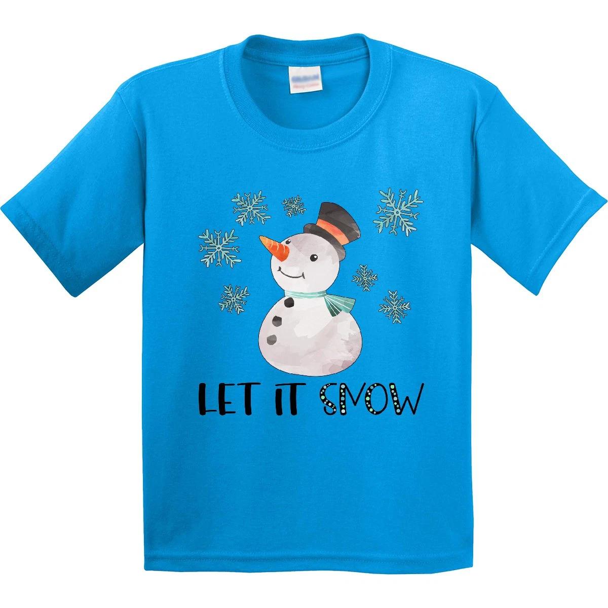 Inktastic Let It Snow Cute Snowman In Hat And Scarf Youth T-Shirt Holiday Merry 100