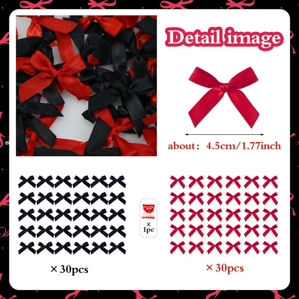 60pcs Small Ribbon Bow for DIY Flower Crafts, Party Decoration, Gift Boxes, Packaging Accessories, Balloons, DIY Decoration