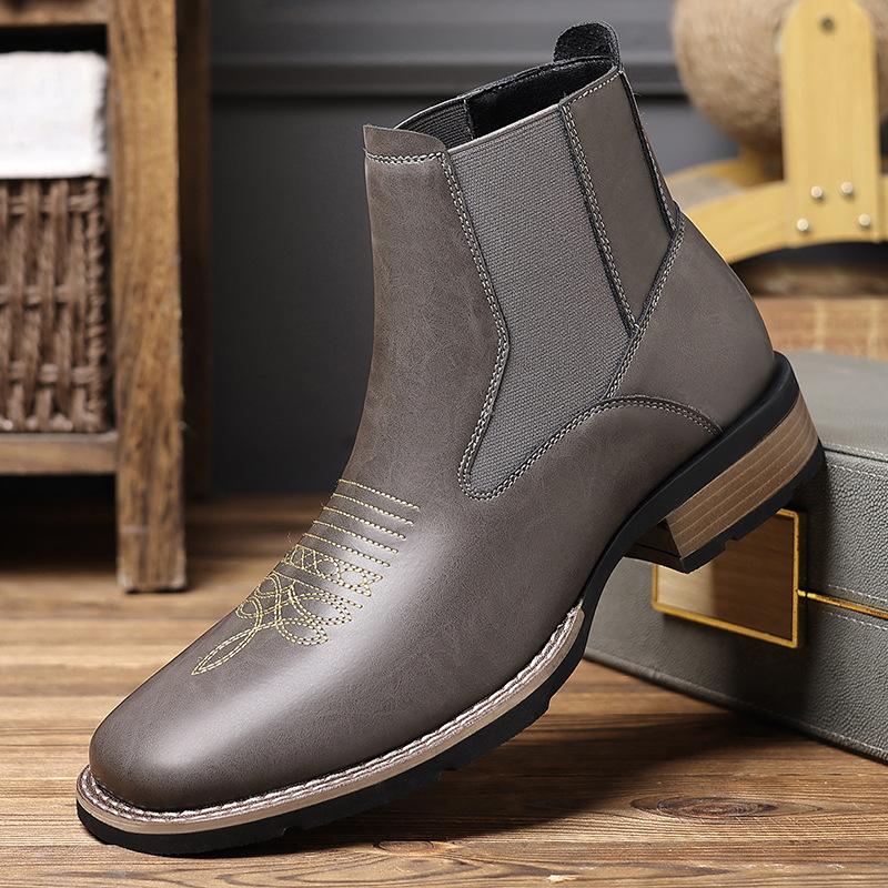 Men'S Classic Retro Chelsea Short Boots Mens Fashion Embroidery Ankle Boot Men High-Top Casual Shoes R007