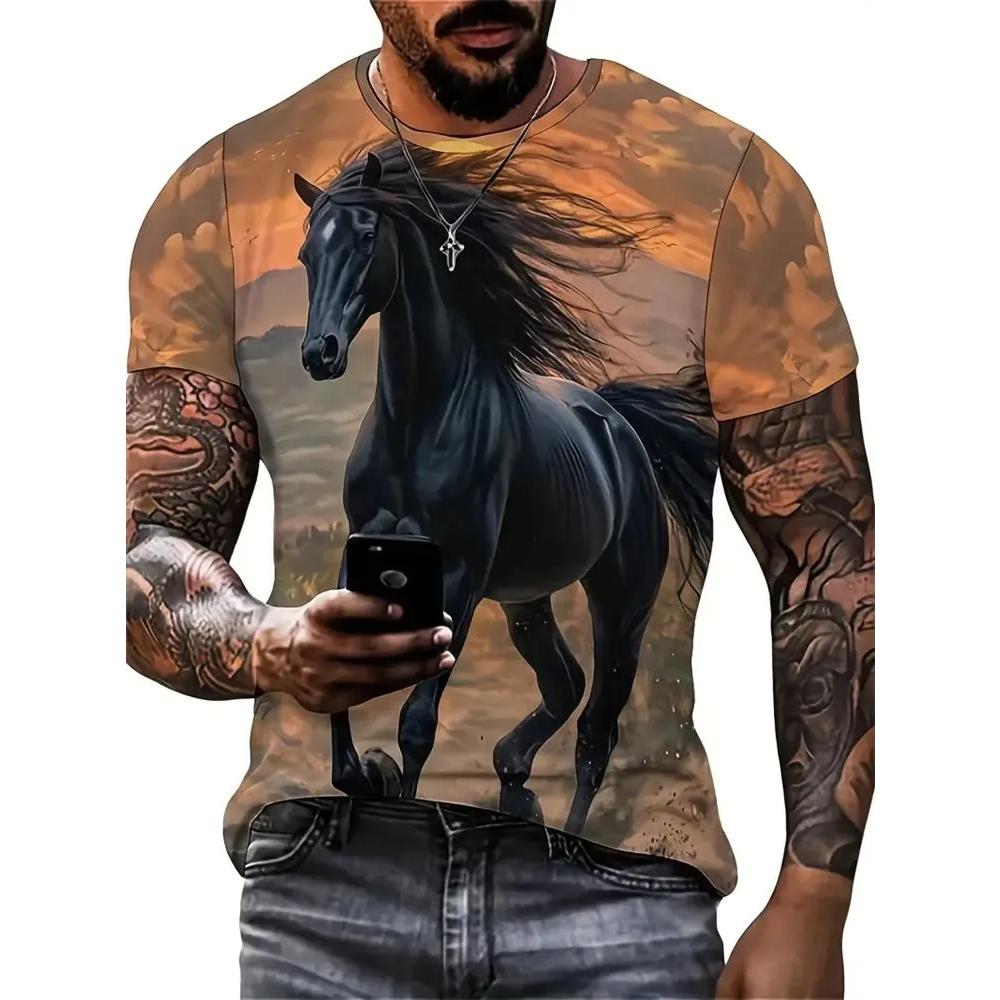 Daily Breathable Versatile Top Short Sleeve Men's Animal Print Comfort T-Shirt Casual T-Shirts Men’s