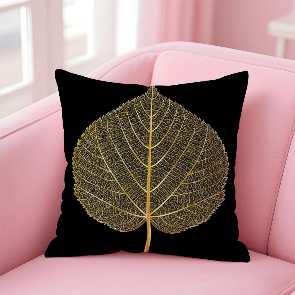 Elegant Floral ATr Golden Leaf Branch Pattern Cushion Cover Pillow Case Soft Skin Friendly Fabric Concealed Zipper