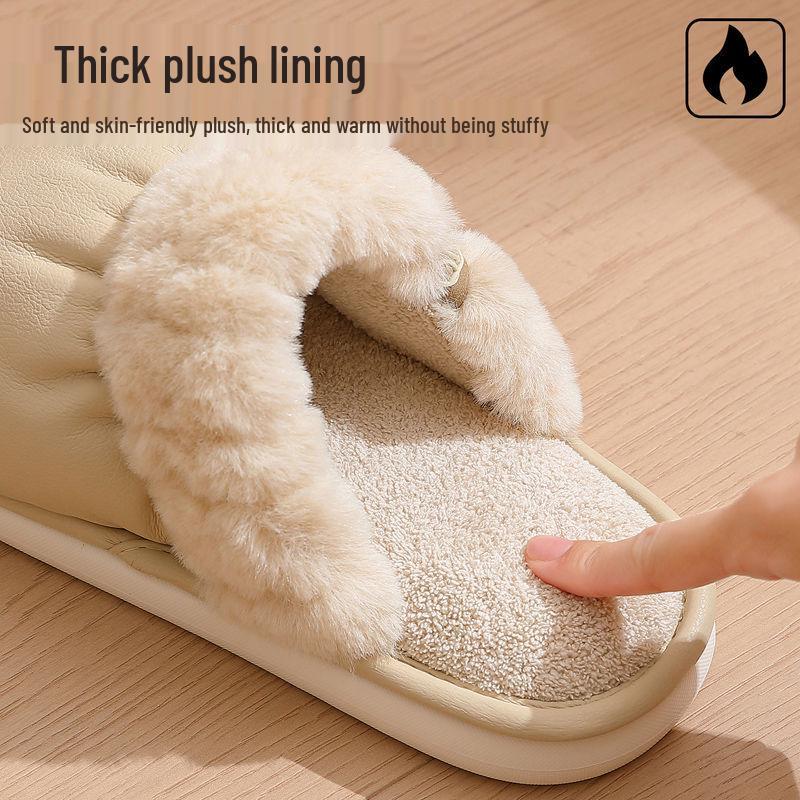 Women's & Men's PU Waterproof Cotton Slippers - Non-Slip, Silent Indoor Shoes for Autumn/Winter 2025