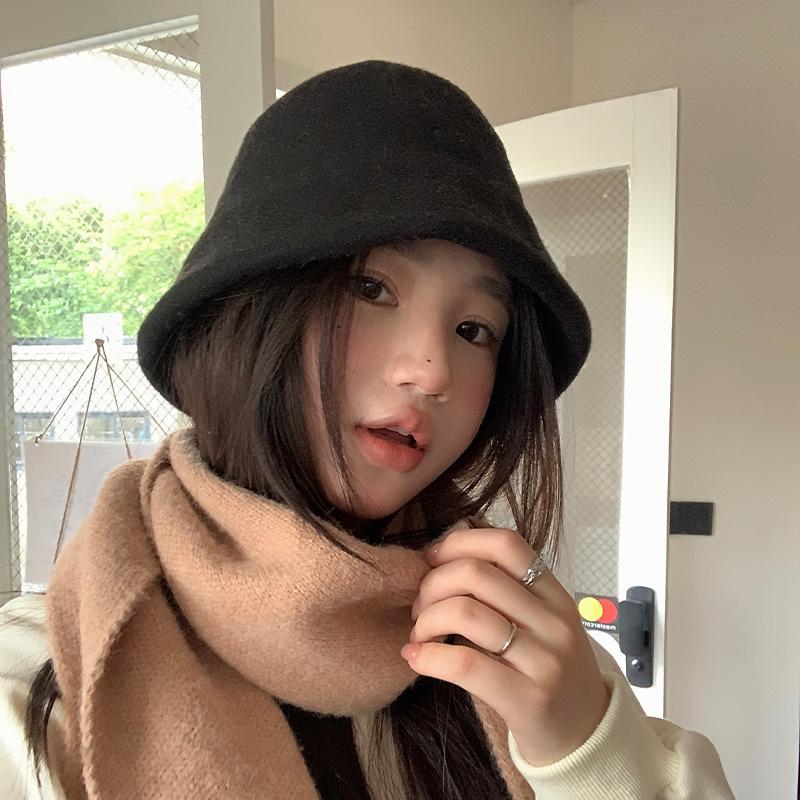 Korean Version of Warm Bucket Hat Showing Face Small Basin Hat Autumn and Winter Fisherman Hat Versatile Hat with High Appearance and Daily Travel Hat