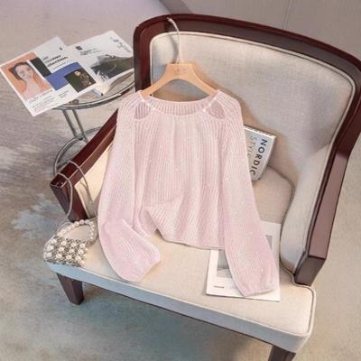 Hollow Beaded Sequined Sweater Women's New Lazy Wind Loose Knitted Sweater Design Temperament Top