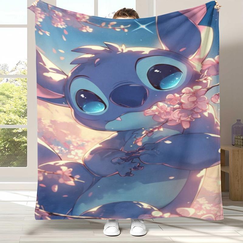 Kawaii S-Stitch Cartoon Flannel Blanket,Ultra Soft Warm Plush Throw for Home Bedroom Bed Sofa Cover Camping Picnic Gift Kids
