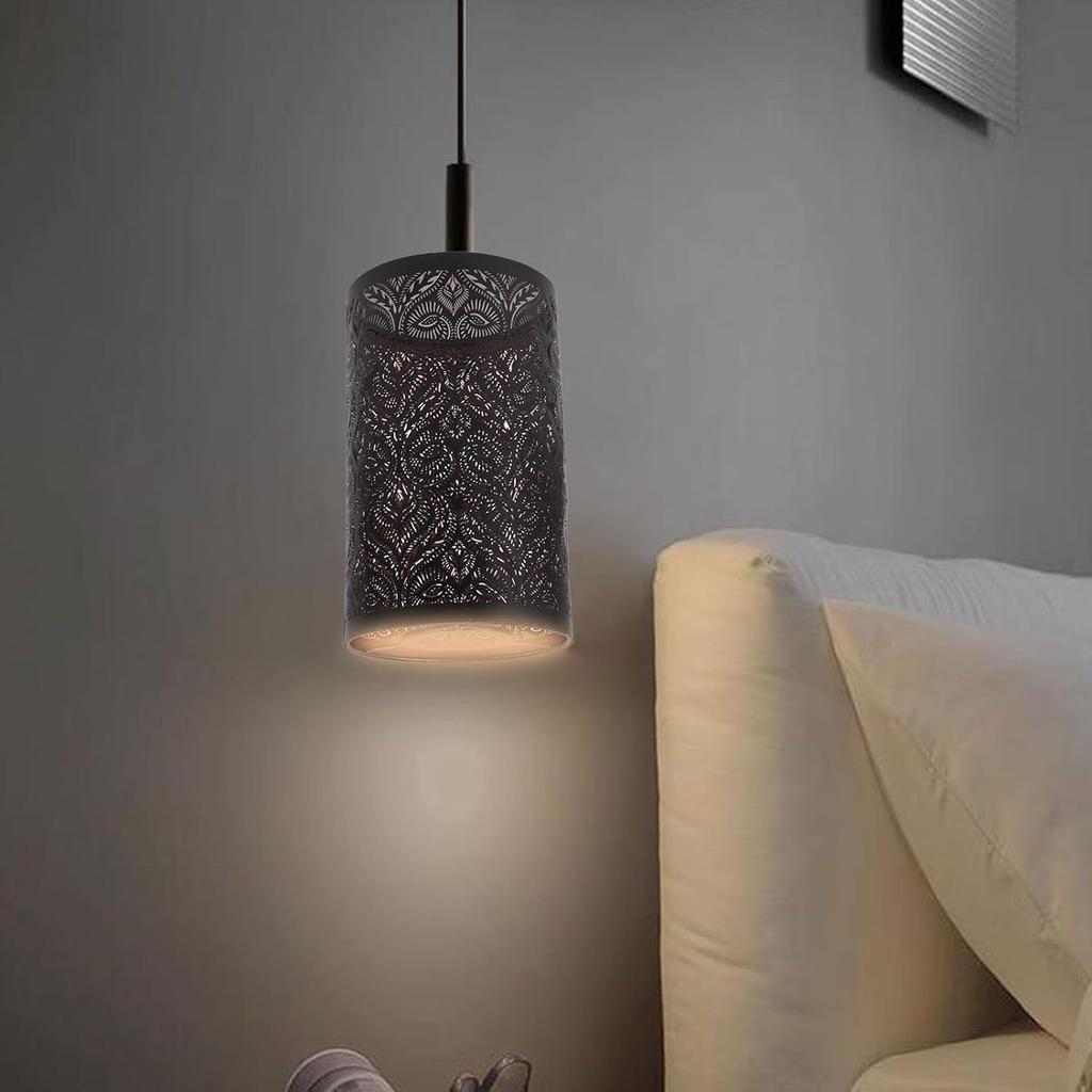 Metal Lamp Shade, E27 E26 Wrought Iron Lamp Shade Black Hollow Carved Modern Lampshade for Table Lamp Bedroom Bedside Decor, 7.9 X 4.7in