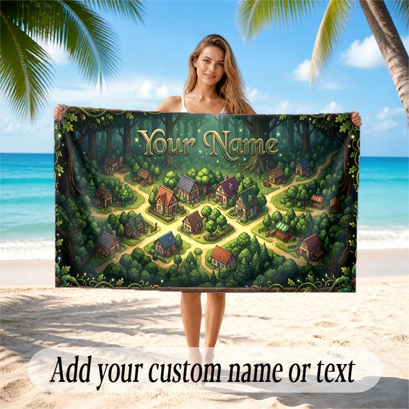 Mushroom Forest Theme Soft Beach Towel Personalized Custom Name Text Towel Portable for Beach Pool Travel
