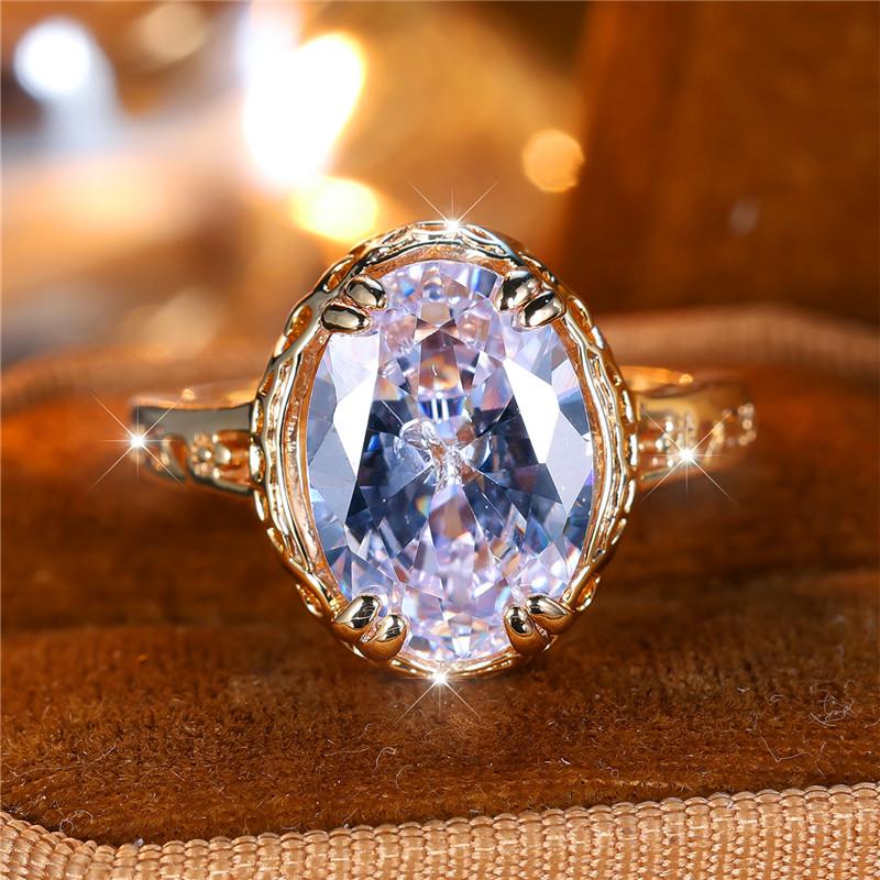 Luxury Male Female White Zircon Stone Ring Trendy Yellow Gold Color Engagement Cute Bride Wedding Jewelry Gift For Women Men