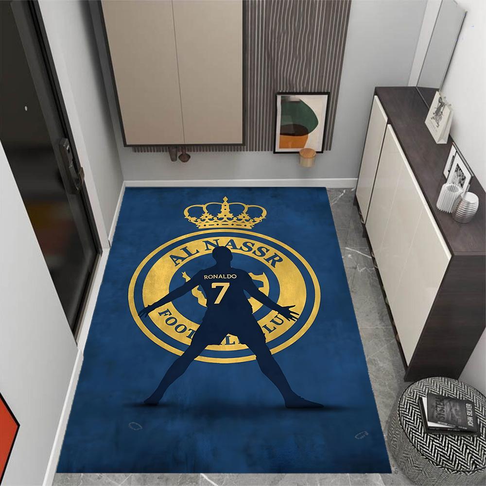 Ronaldo Silhouette Al Nassr Logo Themed Antislip Durable Polyester Home Decorative Large Size Logo Design Durable Floor Mat For Living Room Restaurant