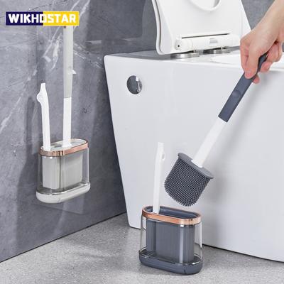 Silikon-Toilettenbürste, 2-in-1-Toilettenreinigungsbürste mit langem Griff, transparente Basis für die Reinigung von Bürstenzubehör