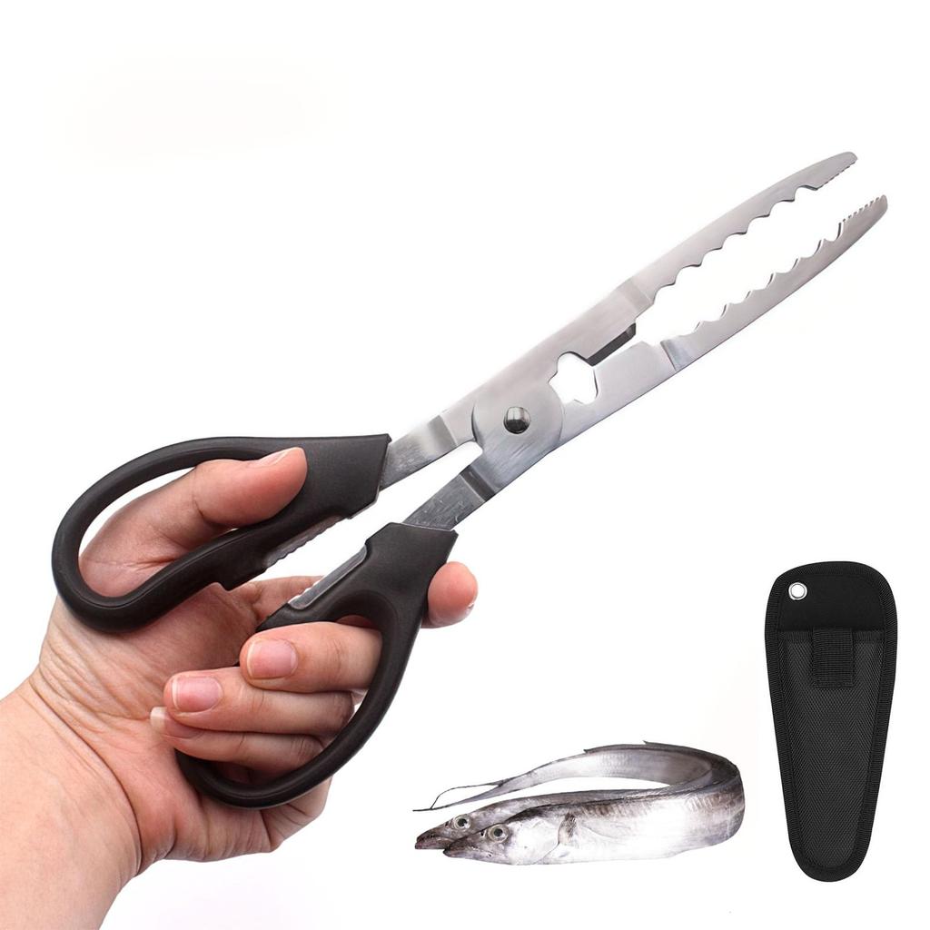 Pokmil Fish Grip, Stainless Steel Fish Grabber, Long, Lightweight, Hairtail Scissors, Portable Fishing Gear (Black)